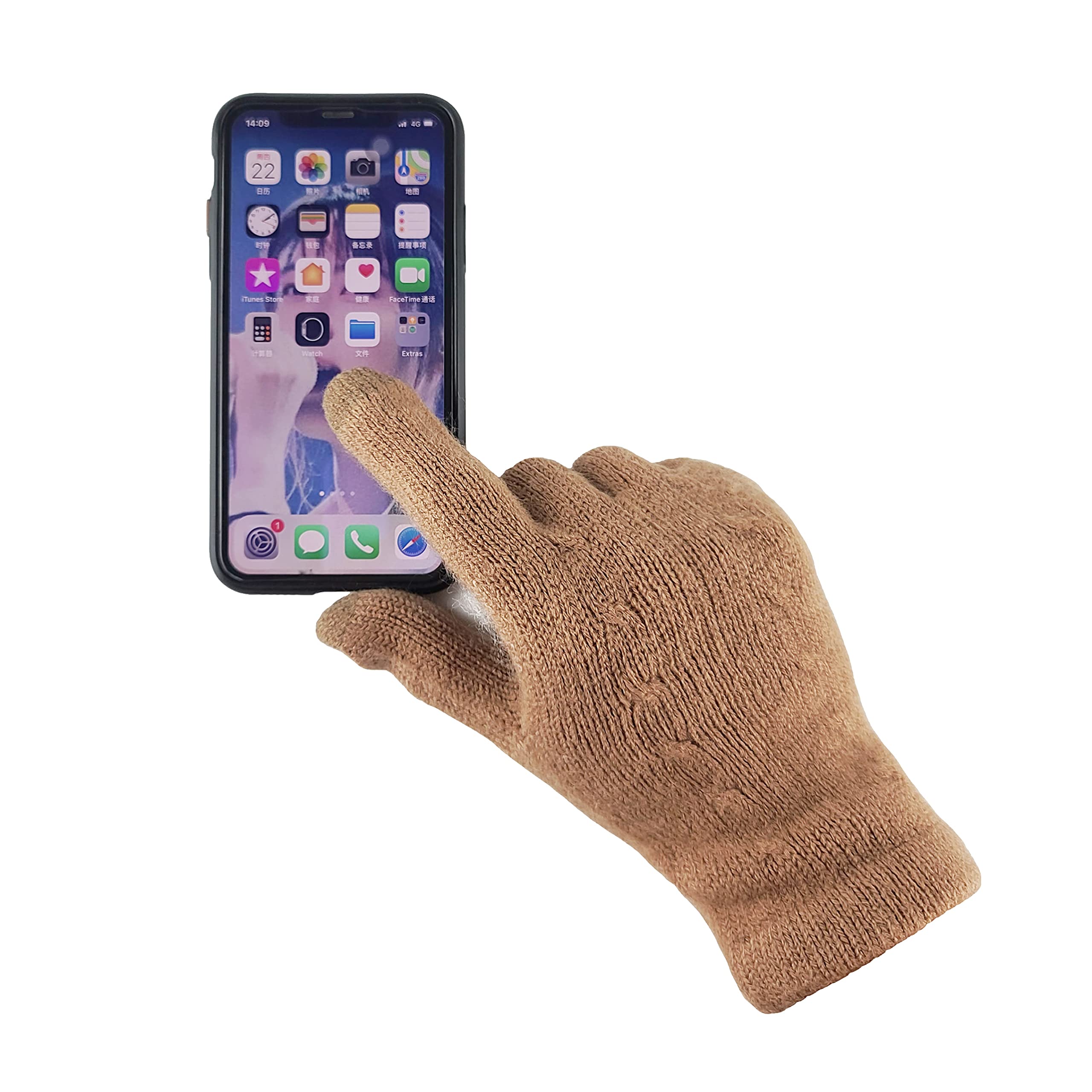 BRUCERIVER Sciarpa e guanti da donna a maglia con funzione touch screen cashmere sensazione cavo design (Camel Touchscreen)