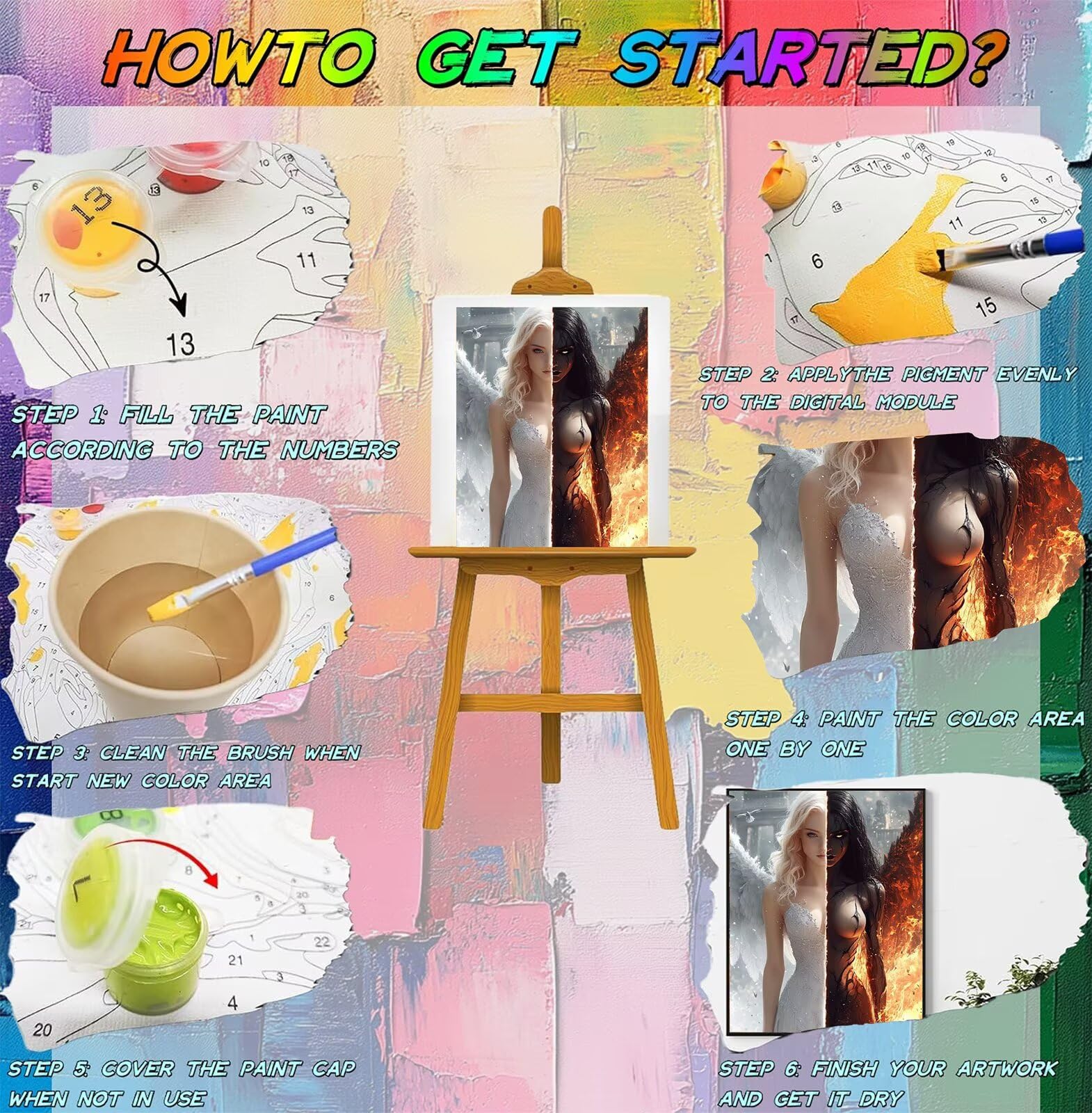 Anioł Malowanie Numerami Czarno-białe anioły Malowanie według numerów Dorosłych, Paint by Numbers DIY Creart Pigment Akrylowy Zestaw do Dekoracji Domu, Prezent 60x80cm Bez Ramki X-782