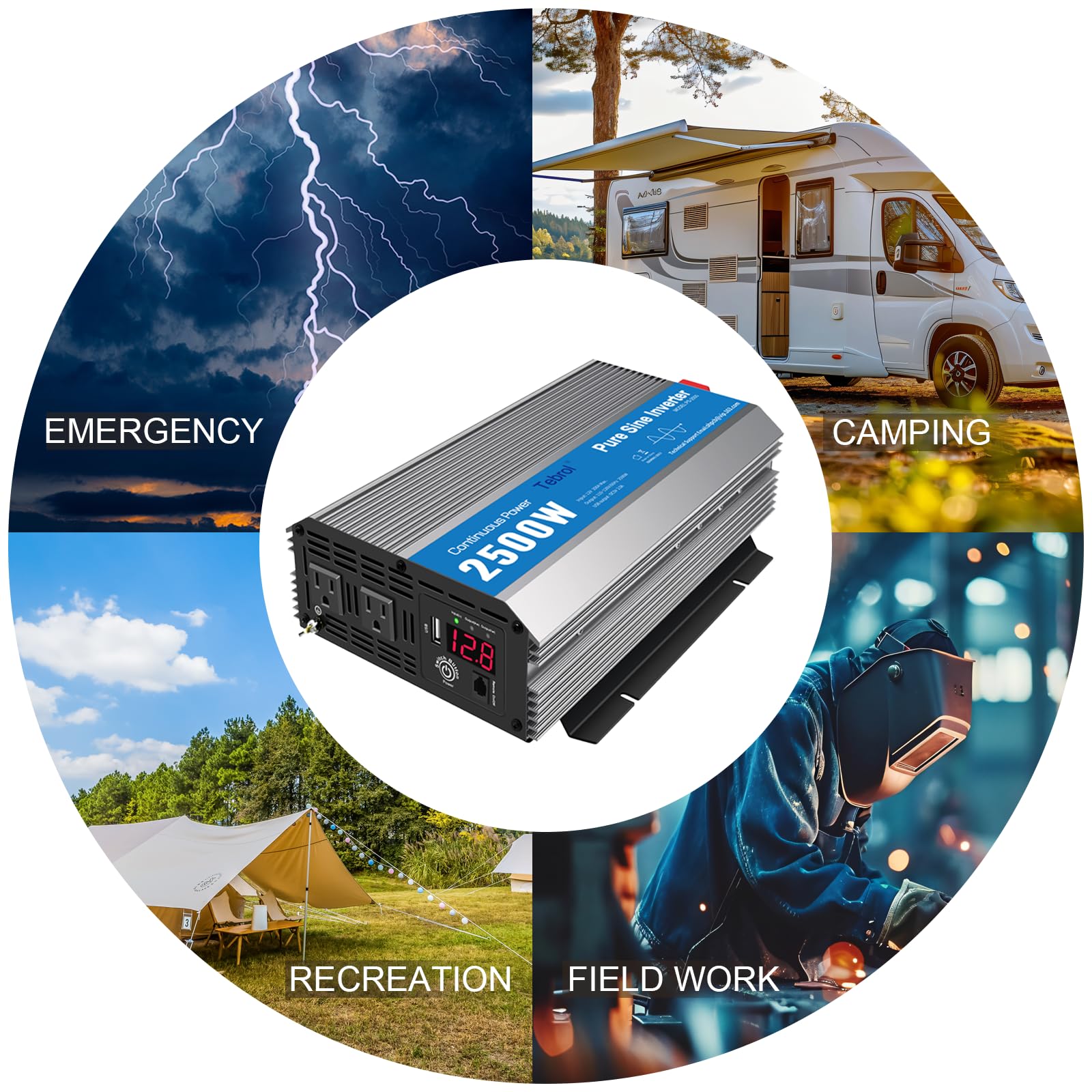 2500 W Czysta sinusoida Przetwornica mocy, DC 12 V do AC 110 V RV falownik samochodowy (2500W-P)