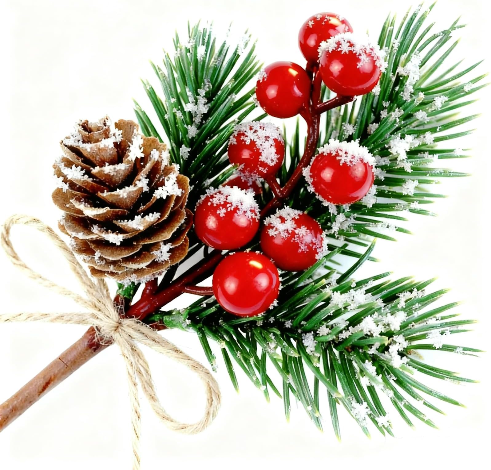 10 PCS Holly Berry Stems Pine Cones for Crafts,Red Faux Berry Stems Greenery Branches,Christmas Picks and Sprays,Wreath Making Supplies for Holiday Wedding Valentines Day Gifts Wrap Decor