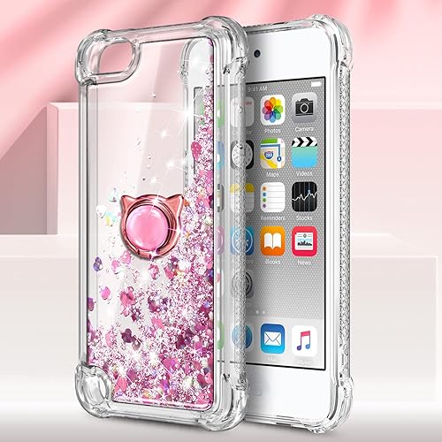 Miniatura 8 de NGB - Funda para iPod Touch 7, iPod Touch 65 con protector de pantalla HD y soporte de anillo para niñas, mujeres, niños, bonita funda líquida con