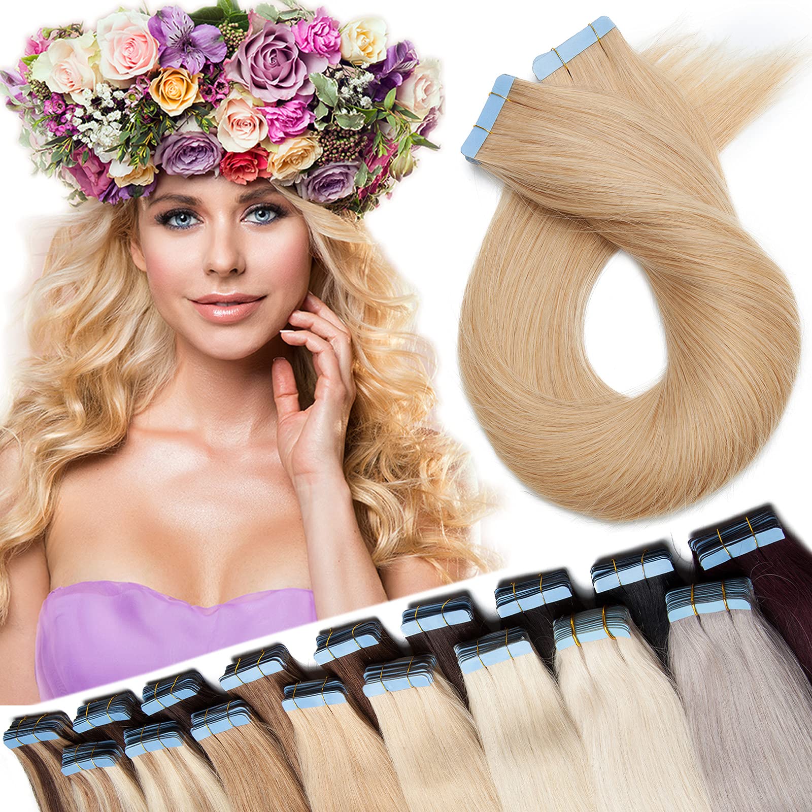 12"(30cm) SEGO 10PCS Extensiones Adhesivas Naturales Pelo Humano sin Clip [#4/27 Castaño Chocolate/Rubio Oscuro] Cabello 100% Remy Liso Balayage Tape in Human Hair (20g) — view 17