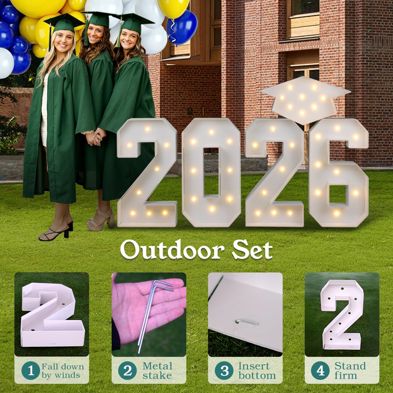 2026 Graduation Party Decorations - 2.3FT Pre-Cut 2026 Marquee Numbers Sign with Light - Mosaic Foam Board Includes Glue Gun Balloons for Kindergarten Preschool College Prom