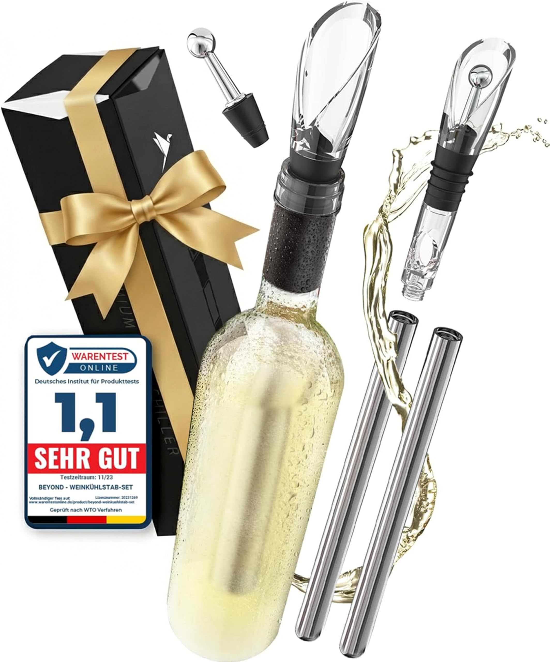 Beyond Weinkühlstab aus Edelstahl mit Ausgießer - Weinkühler ideales Weinzubehör Weingeschenk für Weinliebhaber Mann Frau I Flaschenkühler Set für Weißwein & Rotwein (Sparset mit 2x Weinkühlstäben)