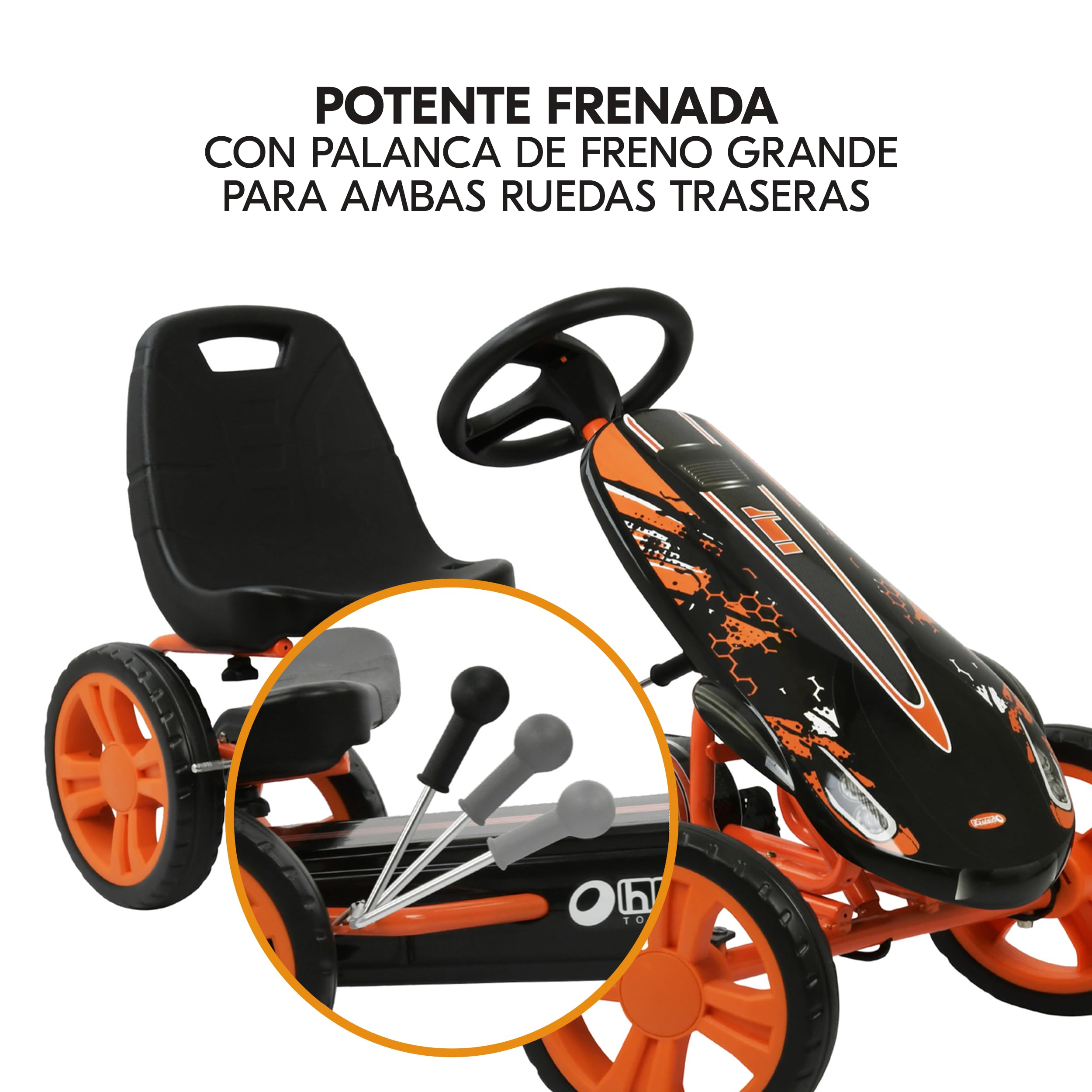 hauck Speedster Kart Pedales para Niños, Go Kart desde 4 años hasta 50 kg, Freno de Mano, Asiento Ajustable en 3 Posiciones, Marco de Acero