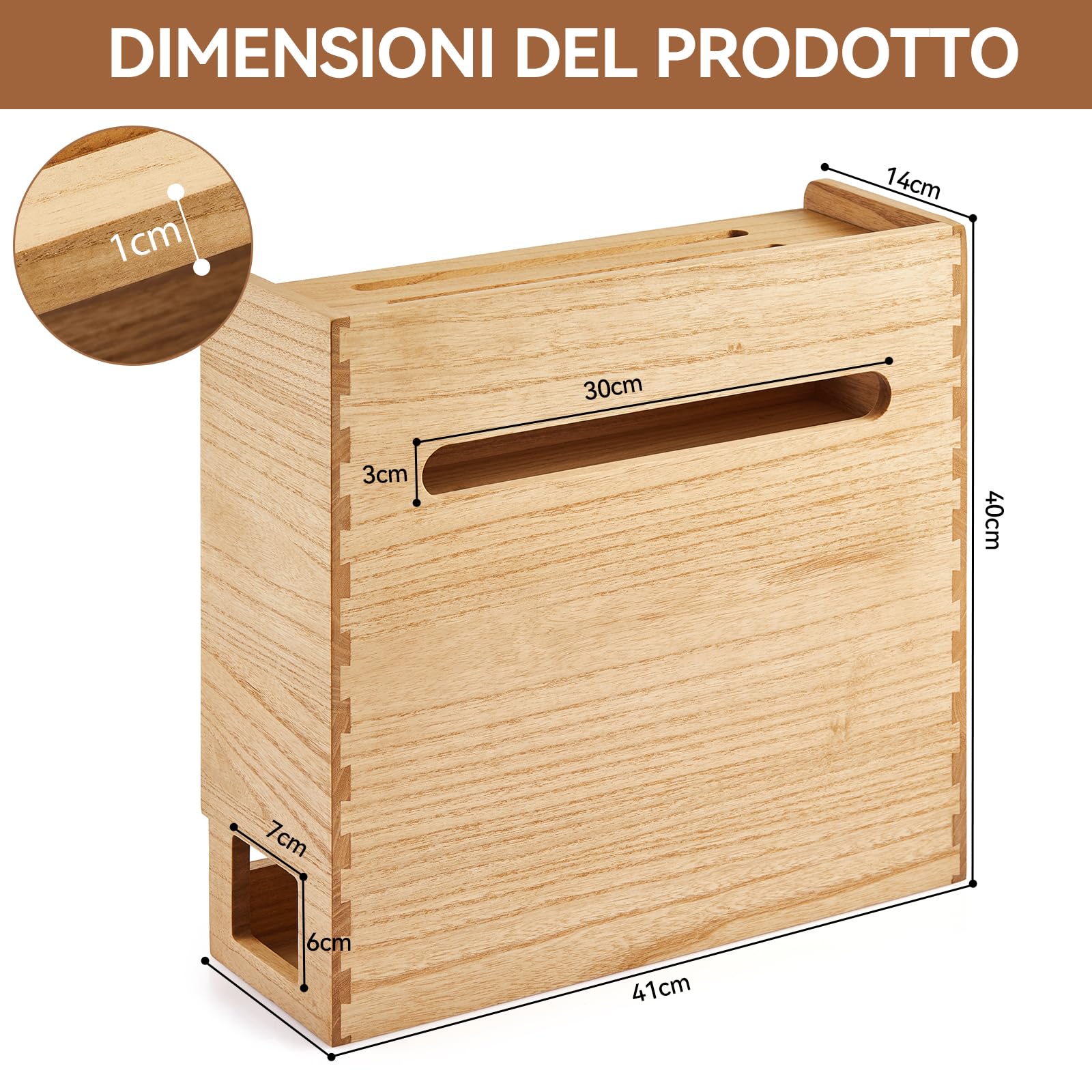 KIRIGEN Scatola di immagazzinamento per router Wifi, scatola di immagazzinamento con ripiano in legno, organizzatore di prese di corrente, gestione e organizzazione dei cavi natürliche Farbe