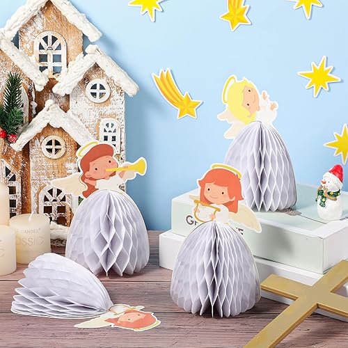 Miniatura 5 de Zhanmai 76 piezas 3D de decoración de tablón de anuncios de la natividad cristiana con ángulo de panal para aula, belén religioso, escena de