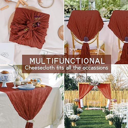 Miniatura 6 de Paquete de 12 caminos de mesa de estopa, 35 x 120 pulgadas, tela de queso de gasa arrugada, bohemio, centros de mesa románticos para mesas, mantel