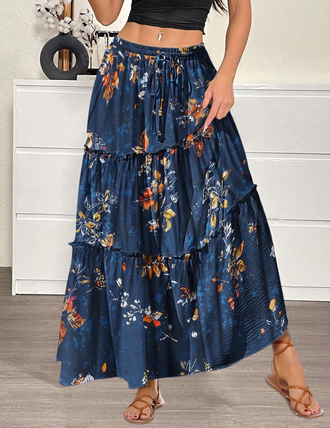Zeagoo Womens Casual Maxi Skirts for Women 2026 High Waist Boho Skirts Floral Printed Long Flowy Skirt with Pockets - Image 5