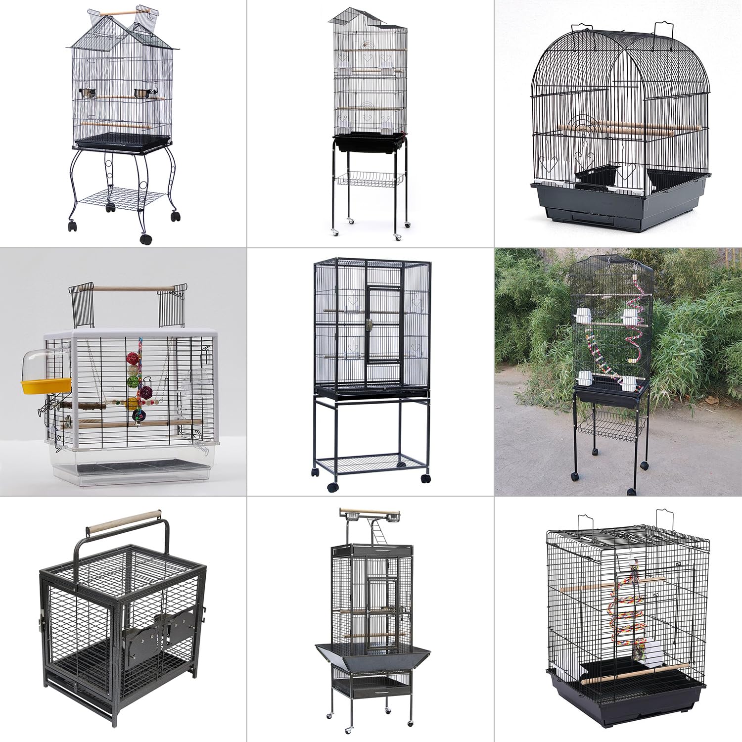 Duża klatka dla ptaków na dachu, papugi gołąbki papuga Cockatiels i papuga dla dużych ptaków - klatka dla papug szynszyli Macaw Pet House 46 x 36 x 92 cm (czarny)