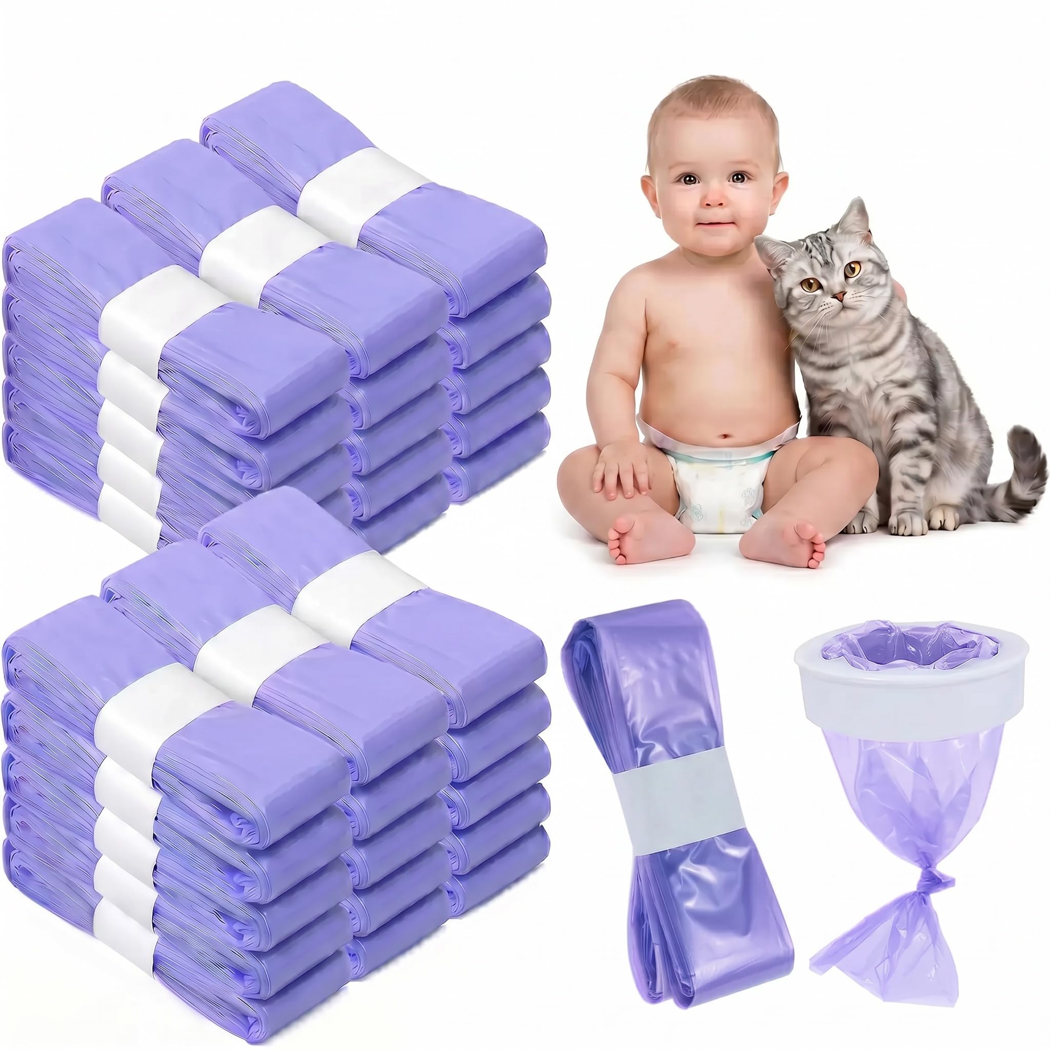 Ricarica per Mangiapannolini 30 pz, Sacchetti Mangiapannolini Universali Resistente e Antiodore, Compatibile con la maggior marche di vasche per il cambio pannolini e lettiere per gatti, Viola
