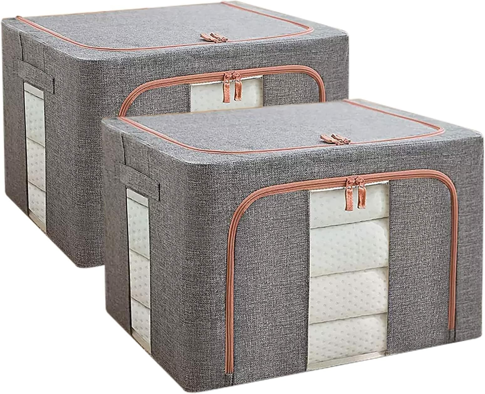 THMINS 100L Clothes Storage Bag, 2 Pack Foldable Steel Frame Closet Organizers Storage Containers,Large Storage Bins for Comforters, Blankets, Bedding,Toys, Books, Foldable with Sturdy Zipper