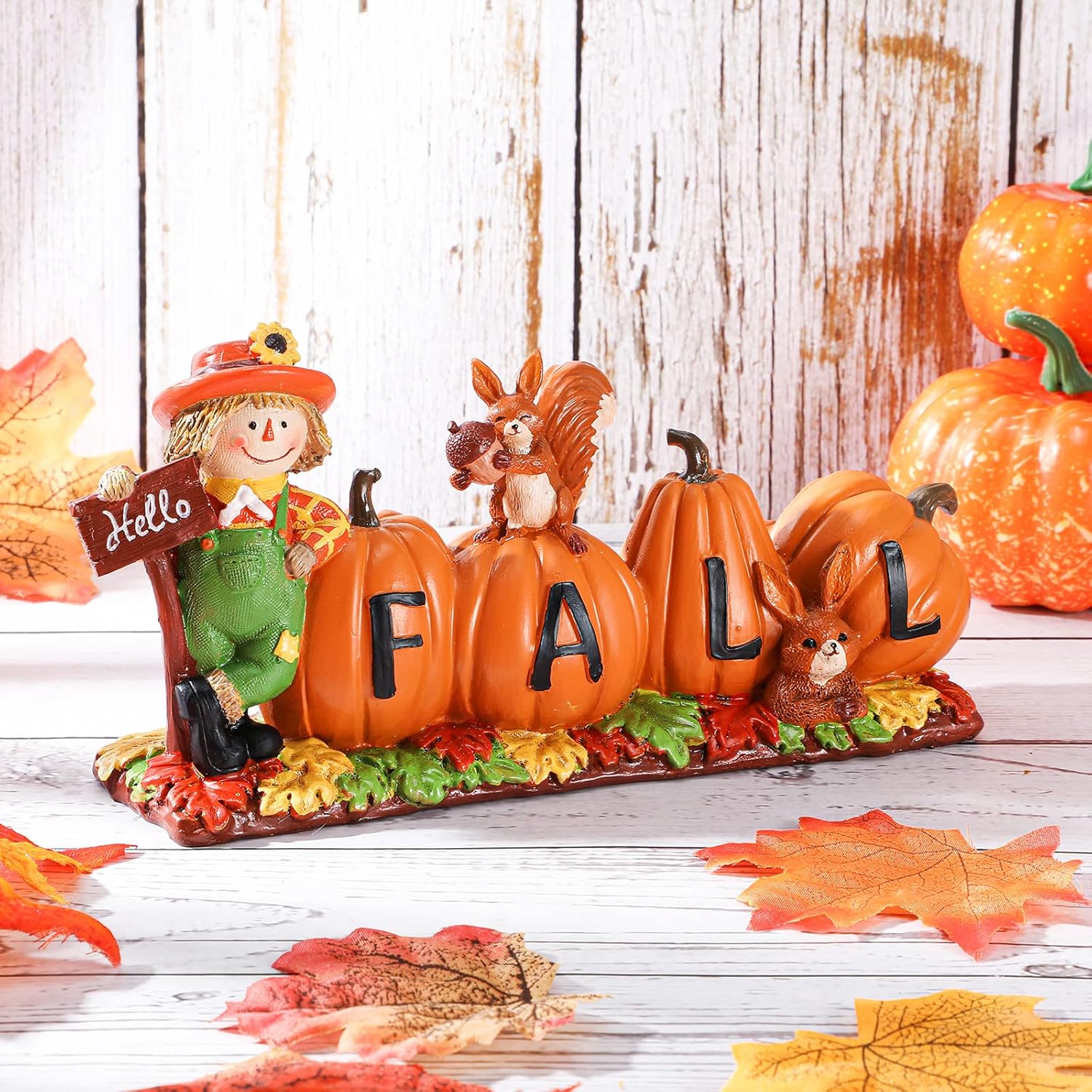 Fumete Hello Fall Decoration for Home Thanksgiving Decorations Indoor Resin Table Decor Fall Figurines Decor for Household and Office Table Decoration