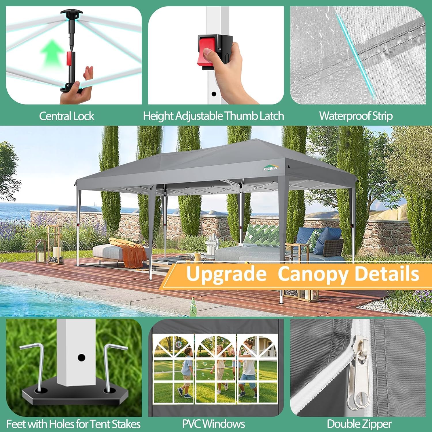 COBIZI Faltpavillon 3x6m Pavillon Wasserdicht Stabil Partyzelt Faltbar | 3 Höhen, Tente de réception d’extérieur avec 6 parois latérales anti-UV pour mariage, extérieur, jardin, fête et marché