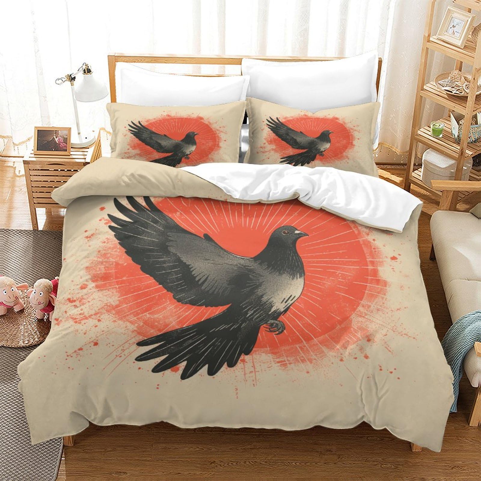 Housse de couette pigeon 260x220 ensemble de literie imprimé animaux oiseaux grand lit enfant