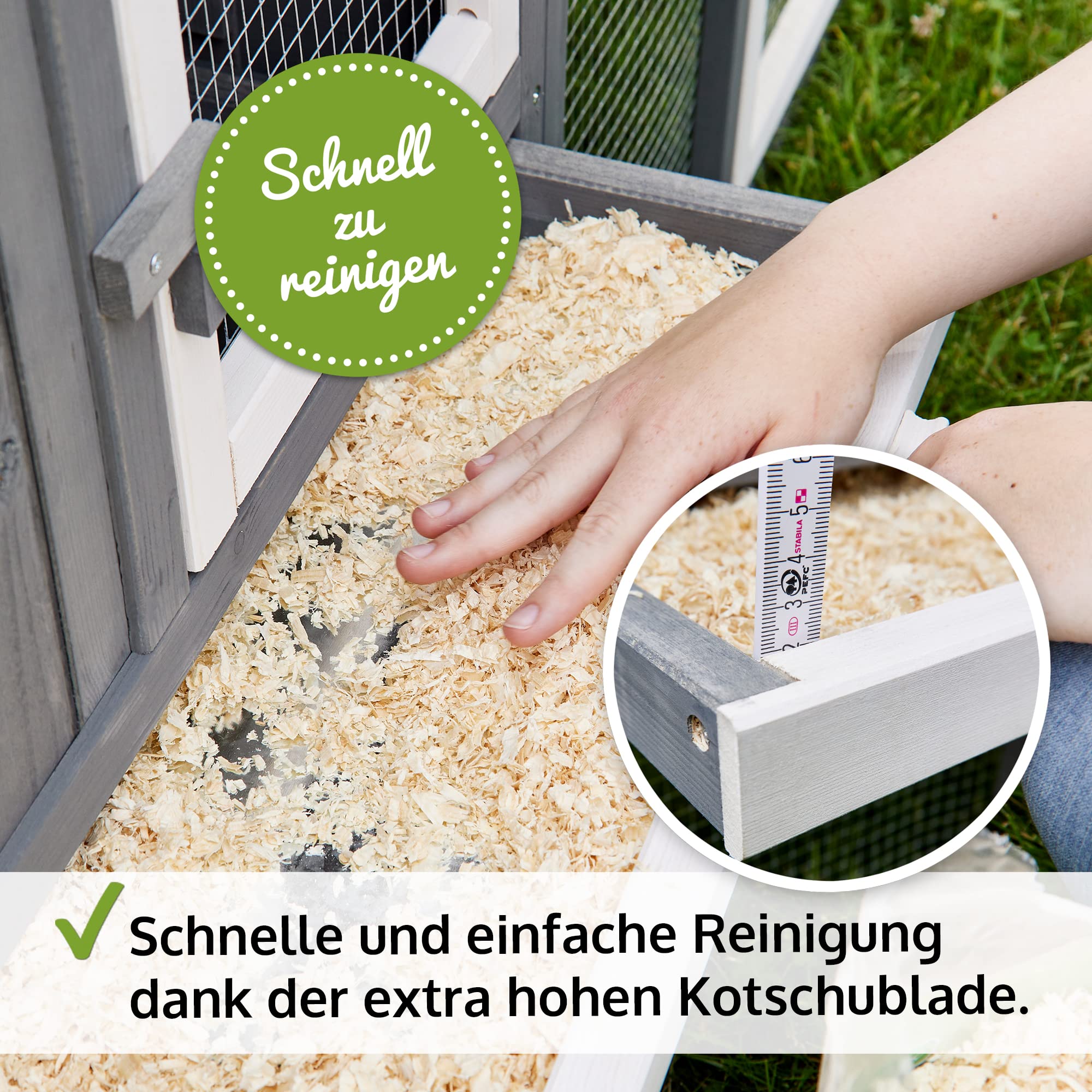 zooprinz großer & moderner Hasenstall, Kaninchenstall - aus massivem Vollholz ideal für draußen - Einfach zu reinigen Dank extra hoher Kotschublade - Kleintierstall mit natürlichen Farbe gestrichen