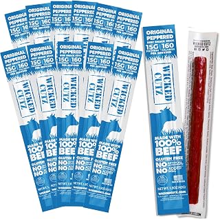 WickedCutz Original Peppered Beef Sticks - 15g Protein, Tender Juicy XL Meat Sticks, USA Made Carnivore Snacks (12 Pack)