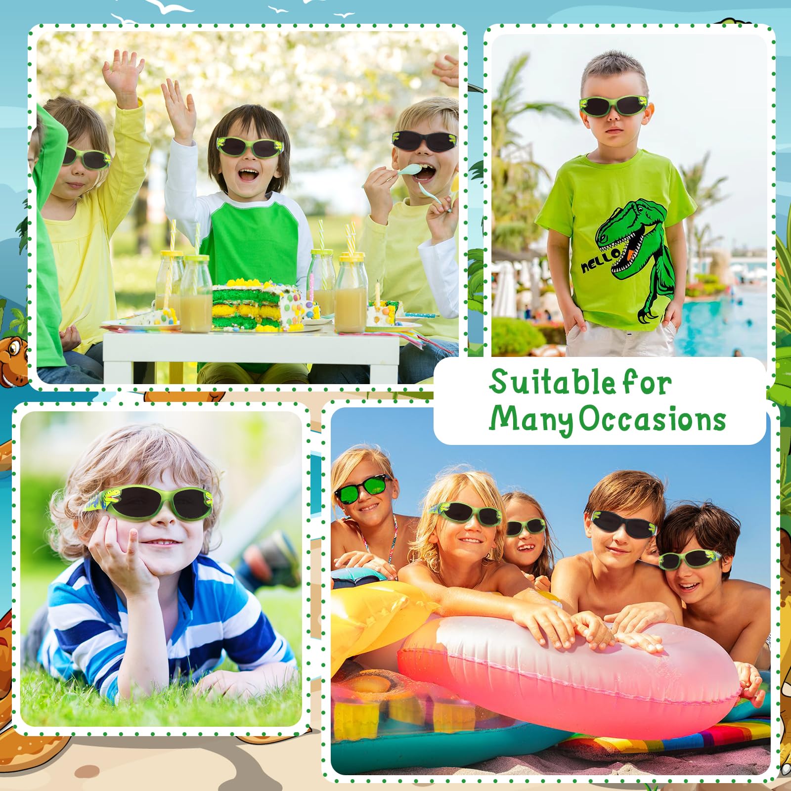 Hifot Sonnenbrille Kinder Jungen Mädchen, Dinosaurier Sonnenbrille Jungen 3-10 Jahren, Mode Kindersonnenbrille Fahrradbrille Kinder Sonnenbrillen mit UV-Schutz, für Ferien Strand Freien Sommer Sport