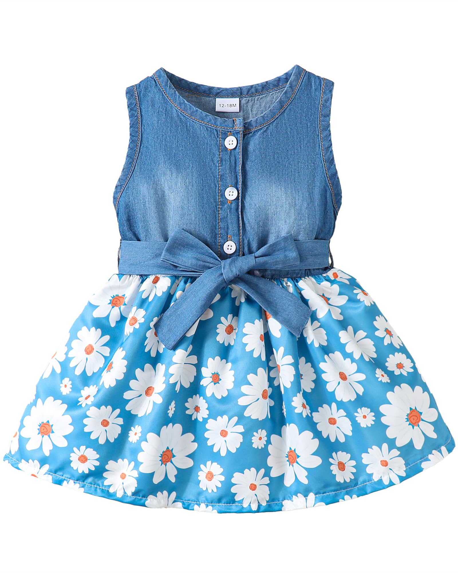 Saeaby Baby Girl Dress Toddler Girl Summer Clothes Infant Sleeveless Dress Denim Flower Sundress Cute Dresses for Girl