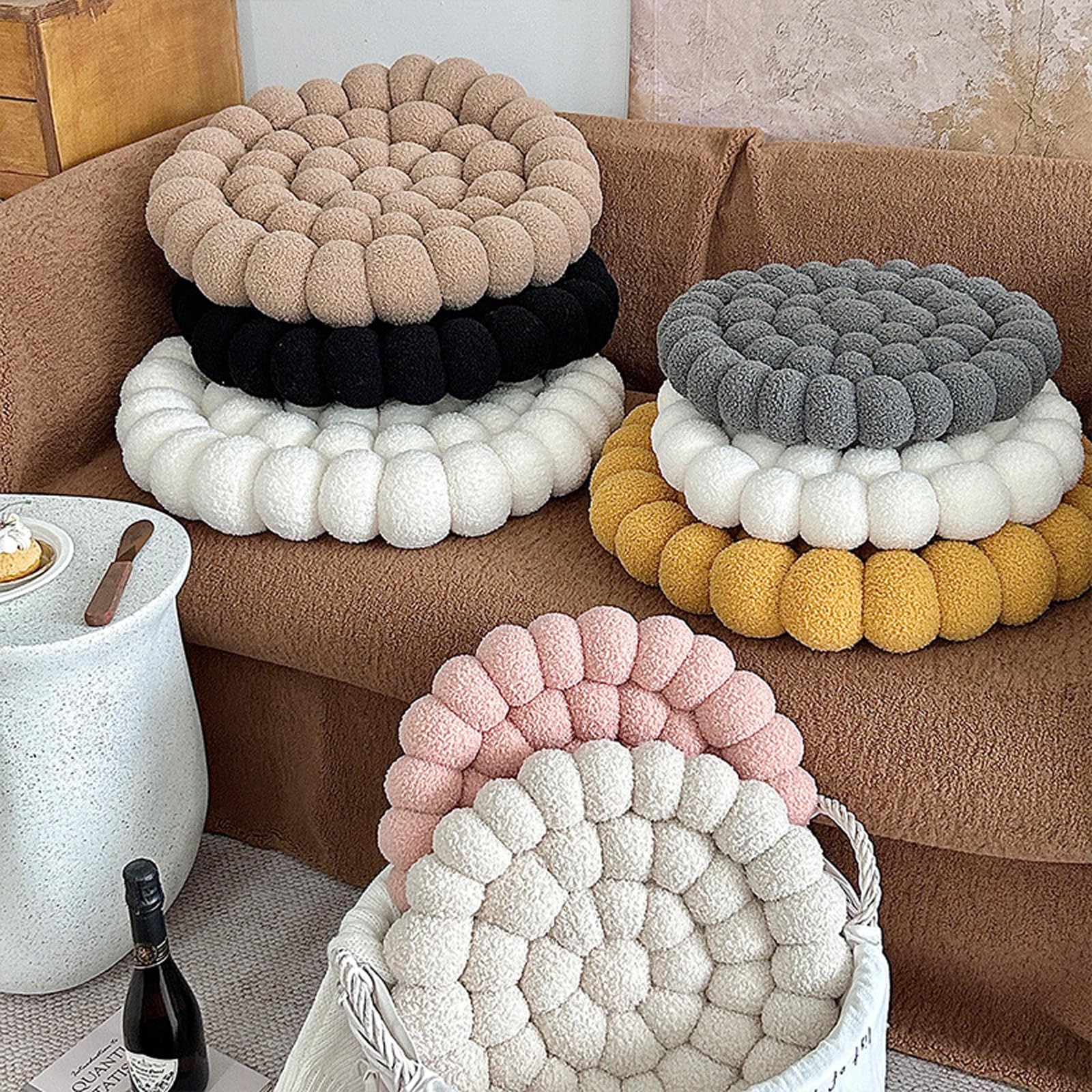 Rundes Plüschkissen für Kinder-Sofa, Stuhl, Zuhause, Büro und Garten, Dekoration, Beige