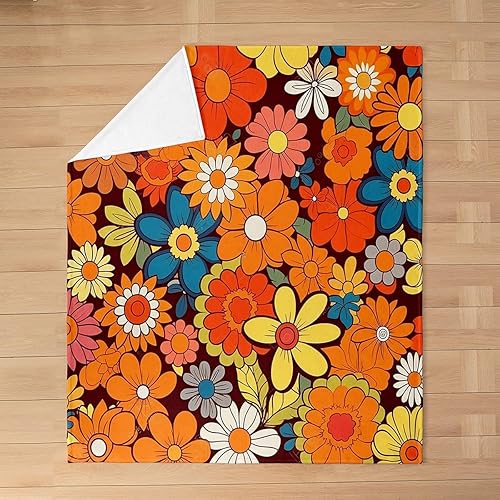 Vista 79 de Manta de cama de arte abstracto Grunge para niños, color verde azulado y naranja, manta de forro polar desordenada con pintura de óxido, manta Multi