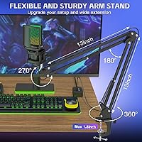 Vista 4 de ZealSound Micrófono USB para Juegos, Micrófono Condensador con Cancelación de Ruido, Micrófono RGB con Silencio, Ganancia, Monitoreo, Brazo