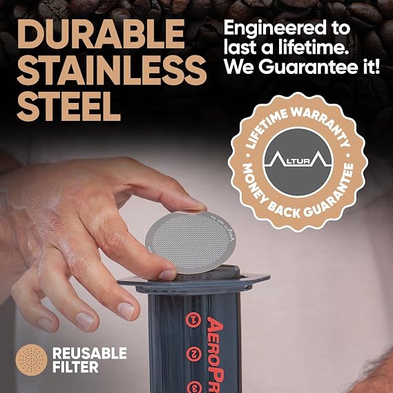 ALTURA The DISC Stainless Steel Filter for AeroPress Coffee Makers Reusable Metal Filter Replacement for Rich Flavor, Travel, and Eco-Friendly Brewing