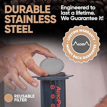 ALTURA The DISC Stainless Steel Filter for AeroPress Coffee Makers Reusable Metal Filter Replacement for Rich Flavor, Travel, and Eco-Friendly Brewing