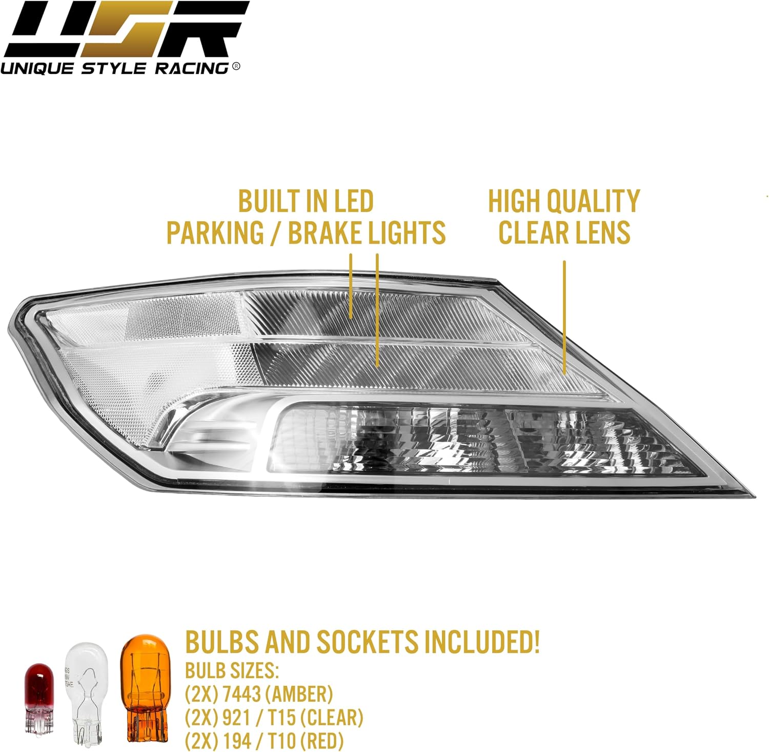 USR 09-14 TL Tail Light – CLEAR Tail Lamps (Left + Right) Pair - Compatible with 2009-2014 Acura TL UA8/UA9 All Models/Trims Including SH-AWD and Base (ALL CLEAR TAIL LIGHTS with RED BUILT IN LED)
