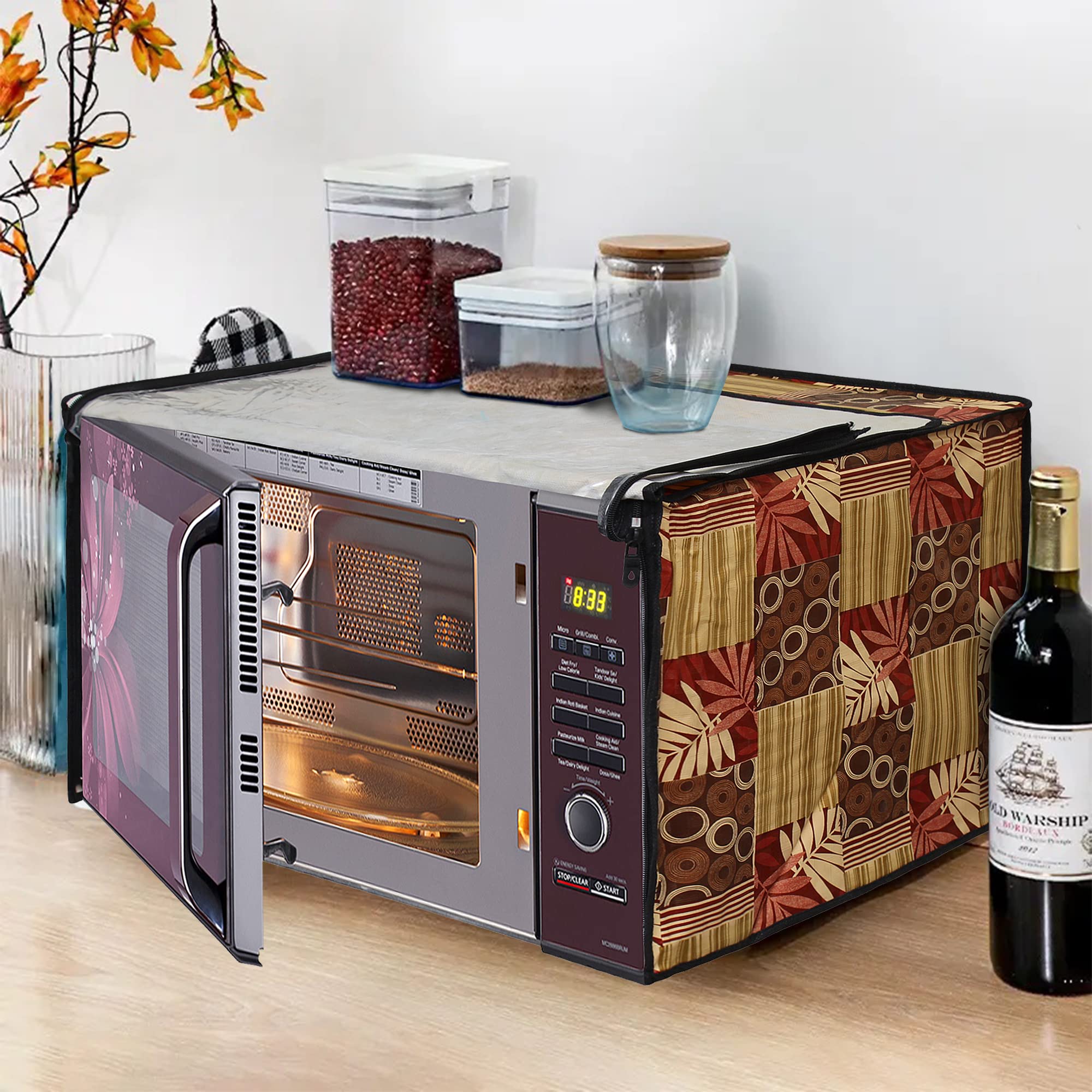 Glassiano Abstract Beige Printed Microwave Oven Cover for IFB 20 Litre Grill Microwave Oven 20PG4S Black/Silver