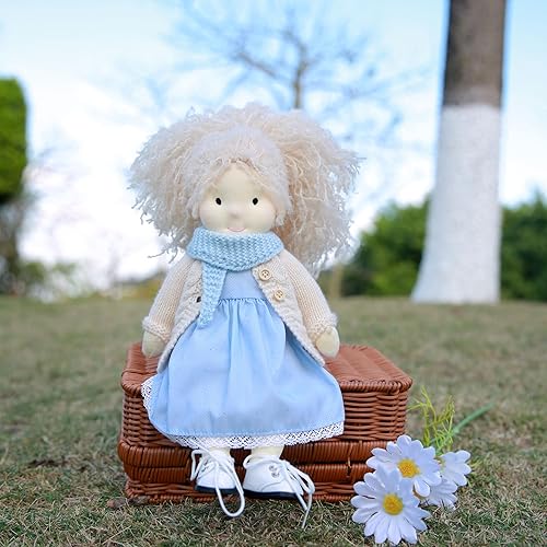 Miniatura 4 de BlissfulPixie Muñeca Waldorf hecha a mano, Florke de 12 pulgadas, muñeca de trapo suave con bonito peluche, ideal para bebés y niños pequeños