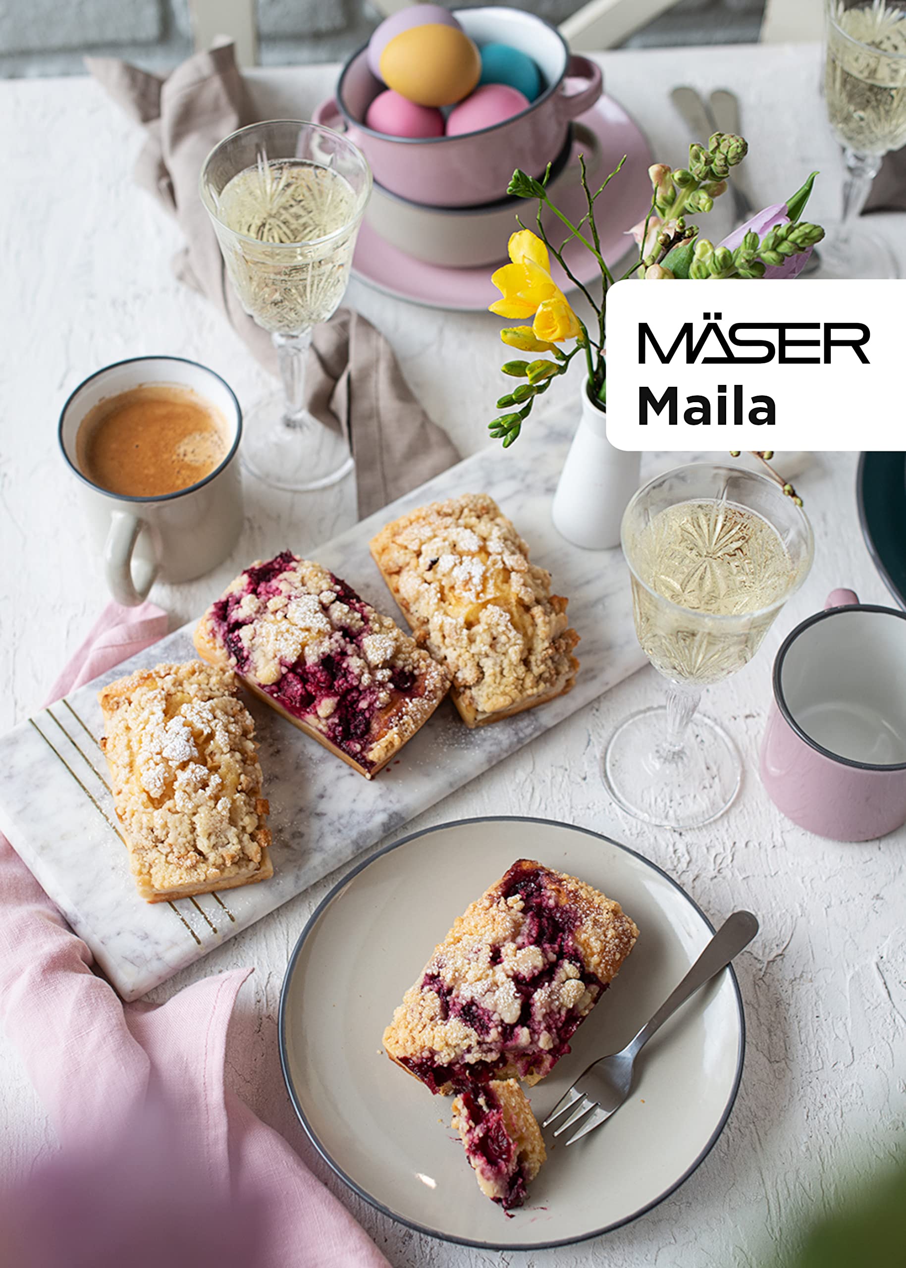 Mäser Geschirr-Set, Steingut Maila Rosa/Grau/Blau/Grün, 4-Personen-Set, Bunt