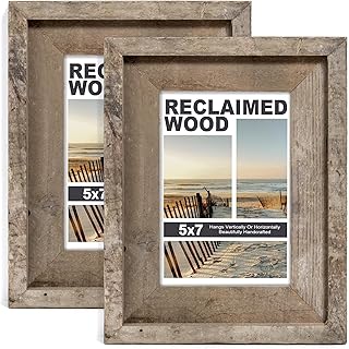 Rustic 5x7 Picture Frames, Reclaimed Barnwood Photo Frames with HD Tempe...