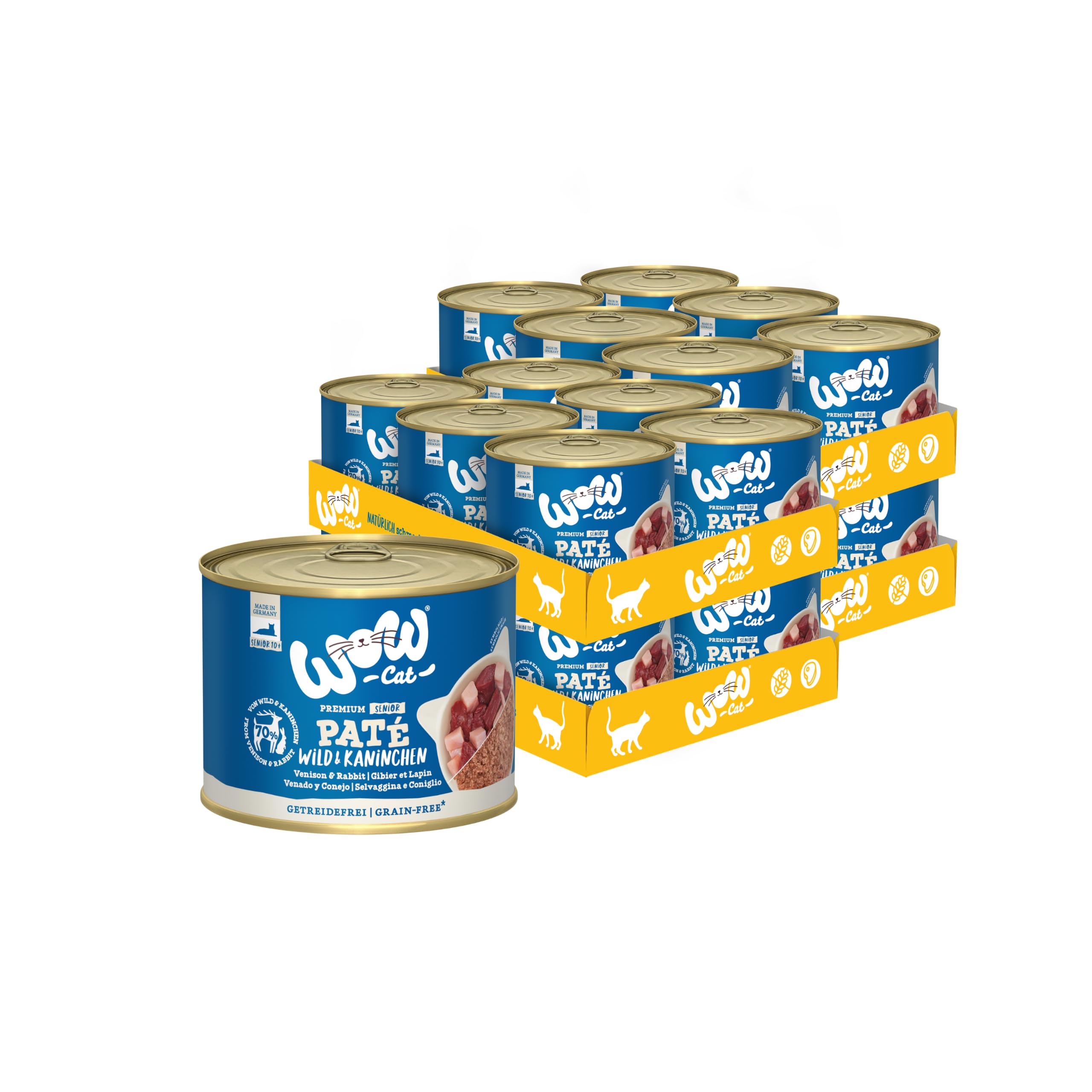 WOW Cat Senior Nassfutter Paté Wild & Kaninchen 24 x 200g | ohne Getreide