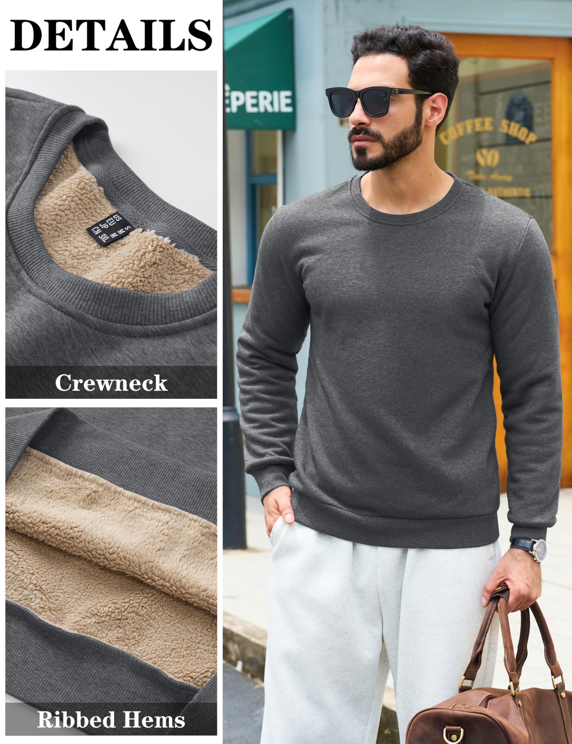 TACVASEN Herren Warme Fleece Pullover Sweatshirts Winter Langarm Shirts mit Fleecefutter