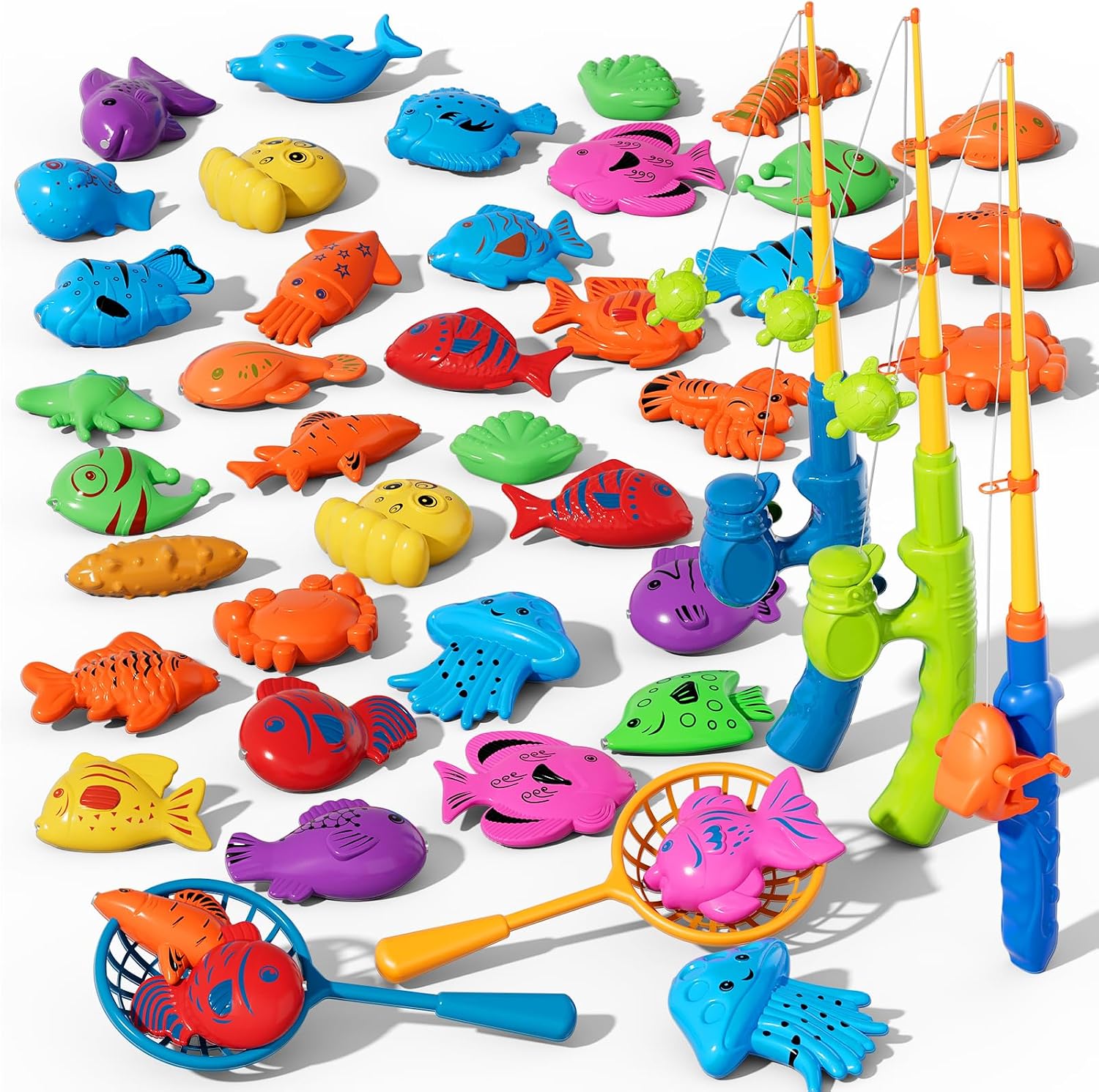 Magnetisches Angelspiel Angelspielzeug mit Schwimmenden Fischen Baden Pool Strand Outdoor Spielzeug Geburtstagsgeschenk f r Kinder ab 3-8 Jahre 45PCS
