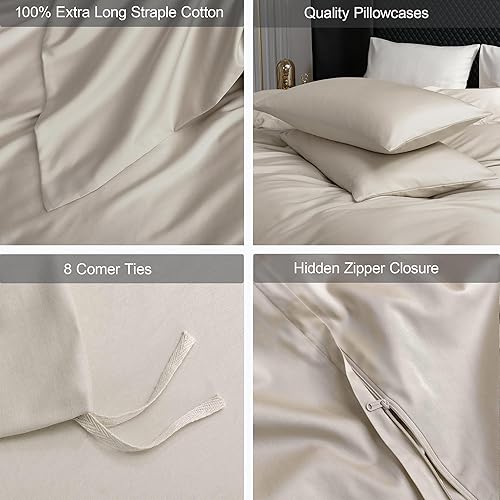 Miniatura 163 de MooMee Queen Duvet Cover Set, 100% Extra Long Staple Cotton 600 Thread Count Sateen Silky Soft Breathable Durable Luxury Hotel Quality Bedding Set