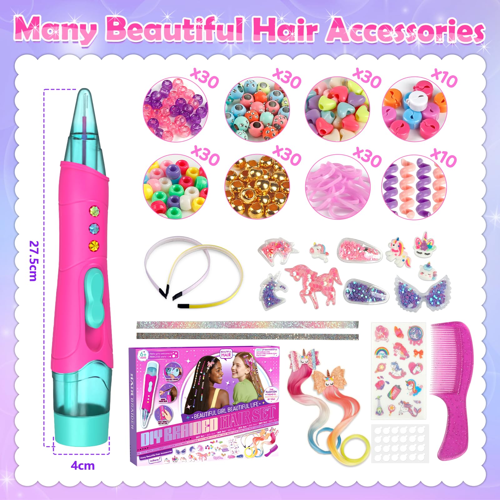 Hzitcigm Regali Bambine 5 6 7 8 9 10 11 12 Anni : Accessori per Capelli Giocattoli Bambina, Lavoretti Creativi per Bambin, Set fai da te per trecce da, Unicorno Regalo di Compleanno Natale per Ragazze