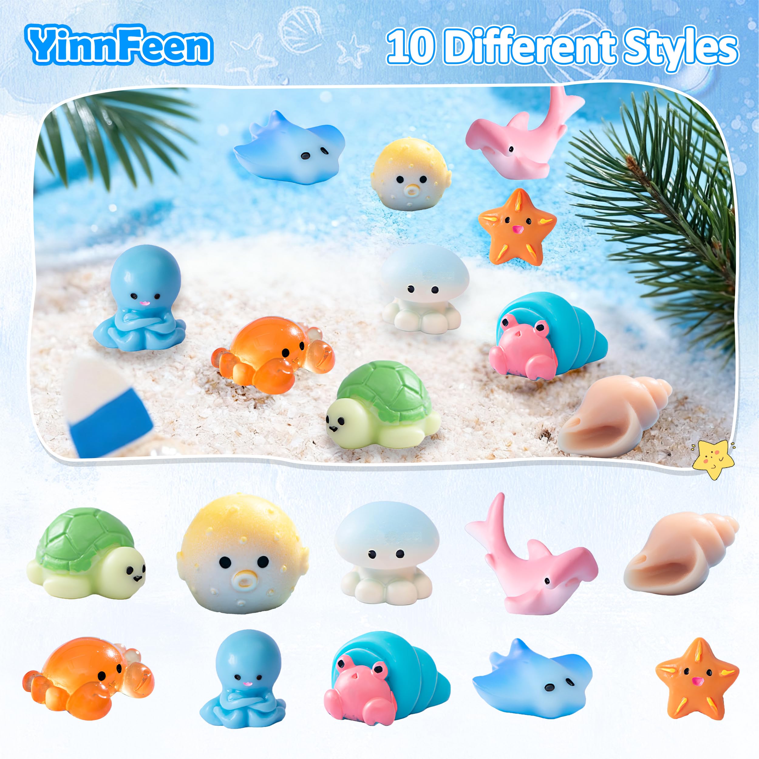 50 Piezas Mini Figuras de Océano, Miniaturas Pequeñas de Animales Marinos, Lindas Figuras de Resina Océano para Acuario Decoración DIY Jardín Miniatura Bonsái Pecera — view 3