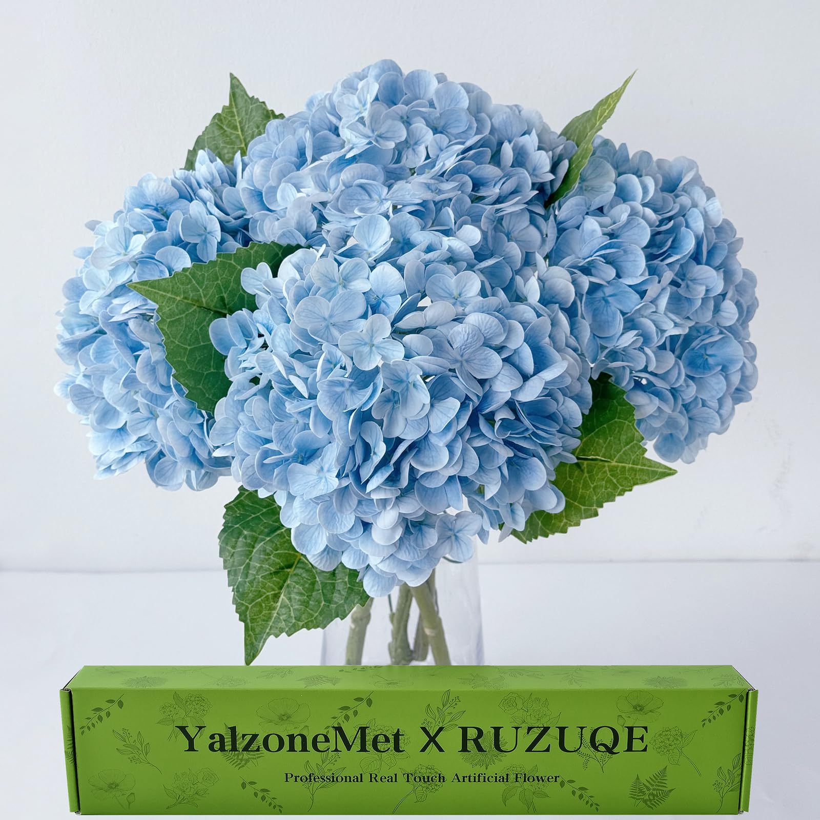 YalzoneMet 4Pcs Light Blue Hydrangea Artificial Flower Natural Lifelike Real Touch 21 inch Long Stem Hydrangea Latex Flower Bouquets for Home Party Outdoor Wedding Table Centerpiece Decor