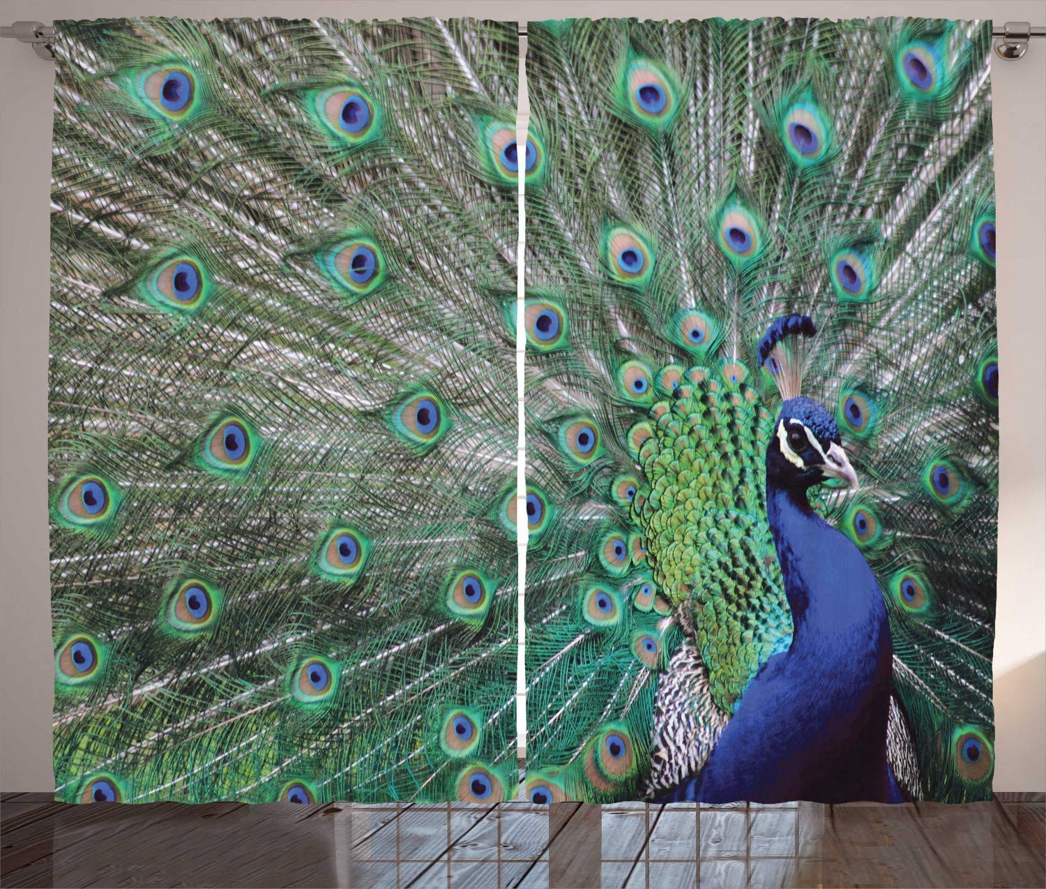Peacock Curtains Peacock Displaying Elongated Majestic Feathers Open Wings Picture Living Room Bedroom Window Curtain