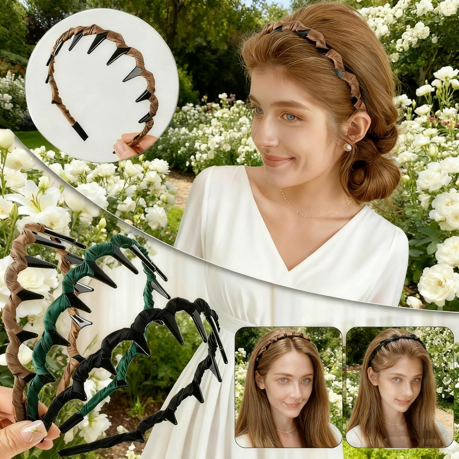 3PCS Retro High Skull Headband Wedding Party Elegant Reversible Headband with Teeth High Cranium Headbands for Women (Multicolor) - Image 5