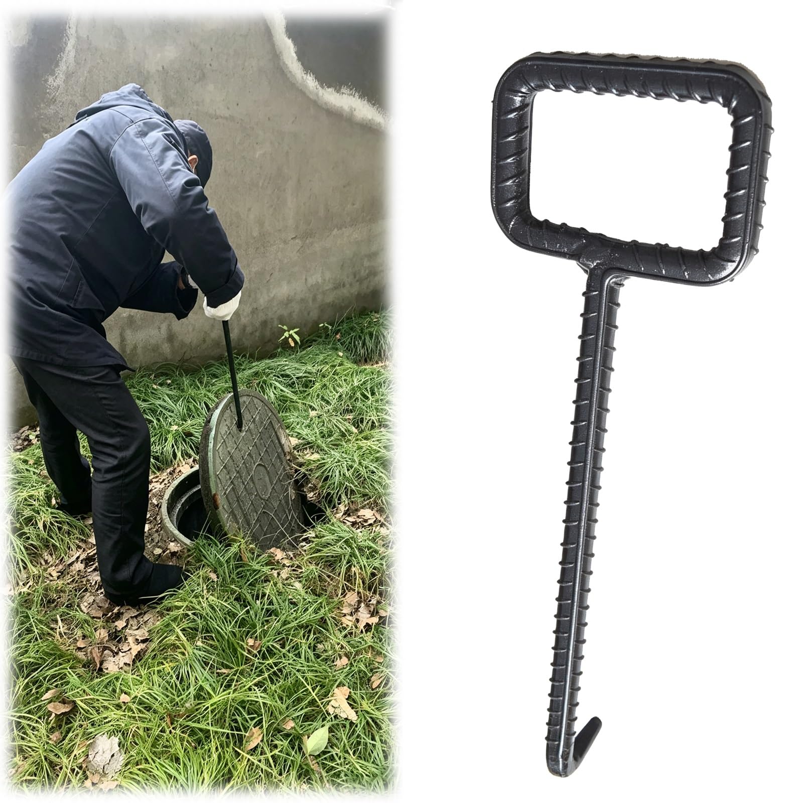 NMKSYX Lightweight Manhole Lid Lifter, Drain Cover Remover Hook