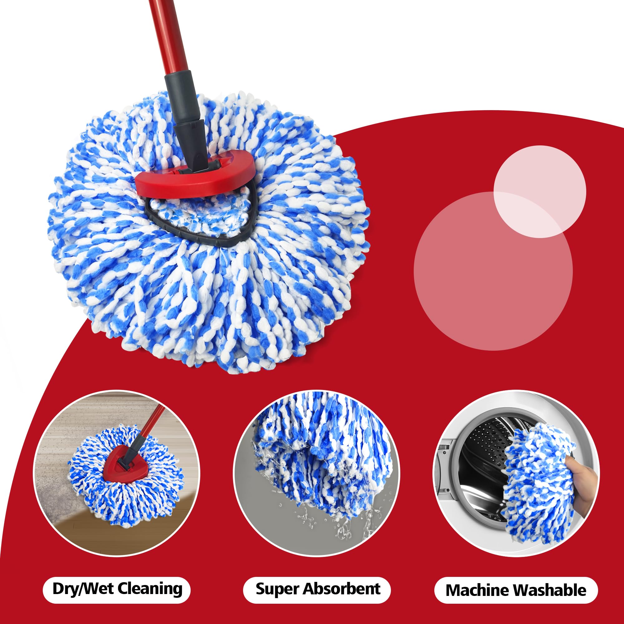 3 Packs Mop Heads For O-Cedar Spin Mop Refill , EasyWring