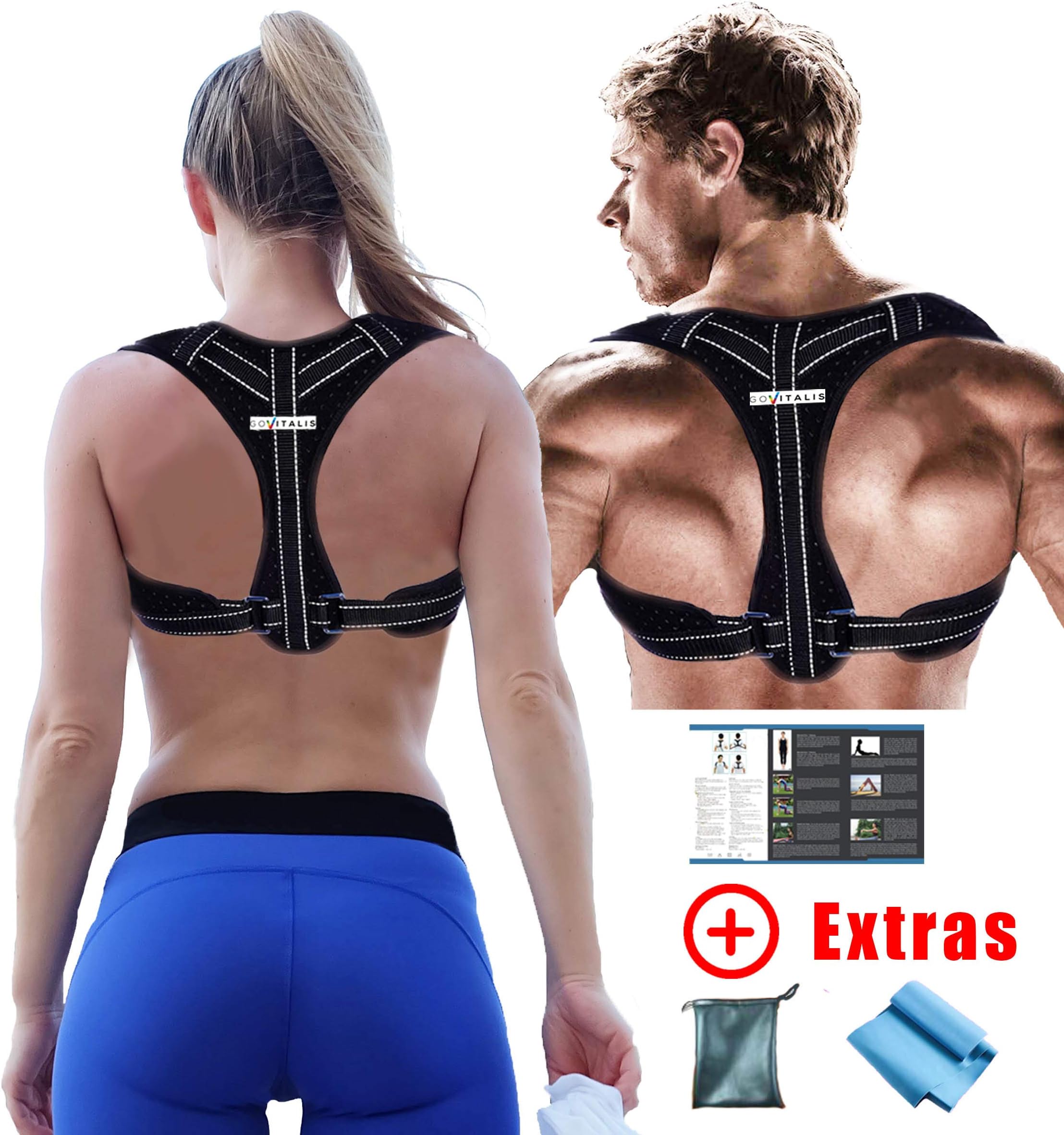 Premium Posture Corrector for Men Women: German Brand Quality, Comfortable Robust Effective – Bonus Training Manual, Resistance Band, Carrier Bag