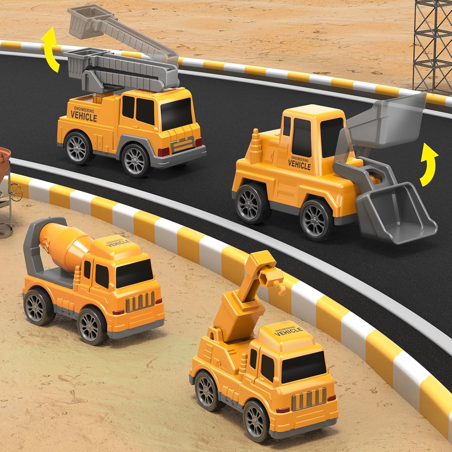 8 in 1 Construction Trucks Cars Toys for Toddlers 3-5, Boy Toddler Car Truck Toys with Playmat and Light Sound, Birthday Gifts for 3 4 5 6 Year Old Boy - Image 5