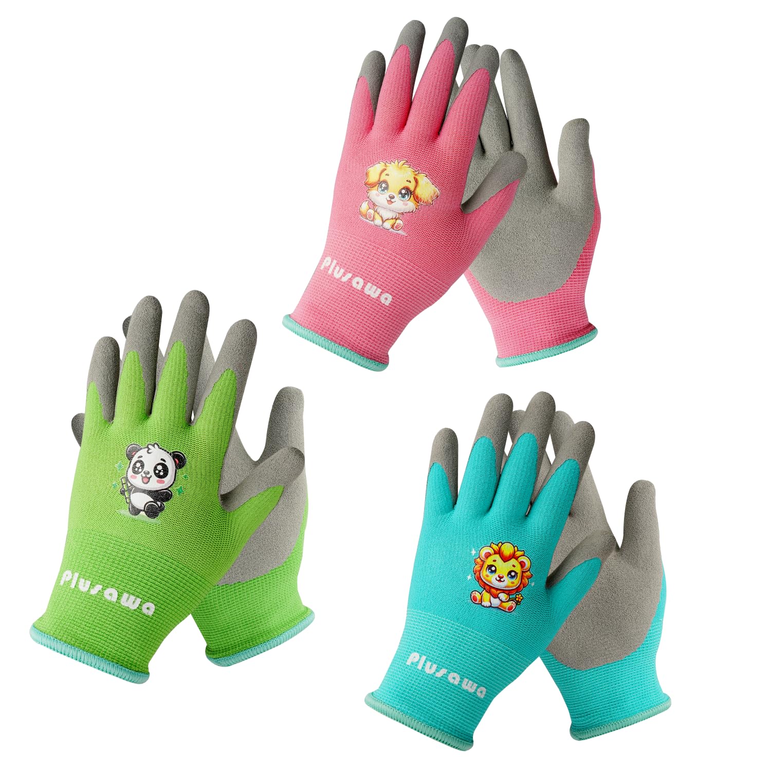 Plusawa 3 works Kids Gardening Gloves Non-Slip,Breathable & Flexible Protective Glove with Palm Latex Coating for Girls and Boys-XS