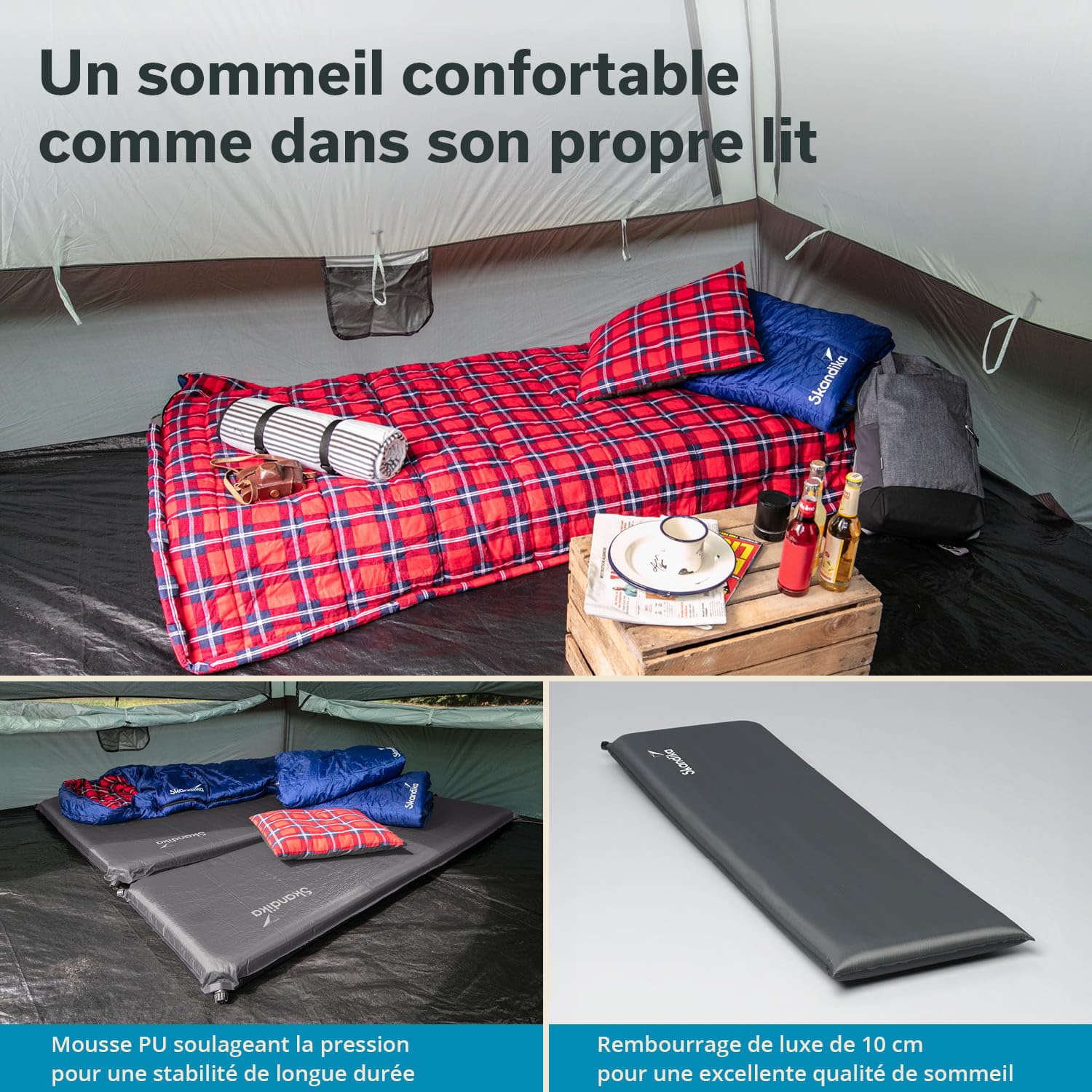 Skandika Easy Single/Double 3D Premium - Matelas autogonflant pneumatique Camping Lit d'appoint- 10 cm d'épaisseur