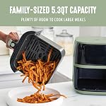 GreenLife Compact électrique Air Fryer Oven, 5.3 QT, Tiroir antiadhésif en céramique sans SPAS, 8 Affichage numérique One Touch, fenêtre de vue facile, minuterie d'arrêt automatique, pièces de sécurité pour lave-vaisselle, 1500 Watts, Sage
