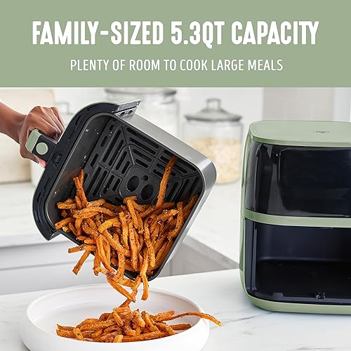 Miniatura 5 de GreenLife Horno freidora de aire eléctrico compacto, 5.3 cuartos, cajón antiadherente de cerámica sin PFAS, 8 funciones de pantalla digital de un